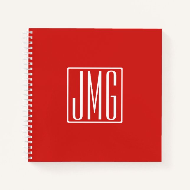 Carnet 3 Initiales Monogramme | Rouge et blanc (ou couleu (Devant)