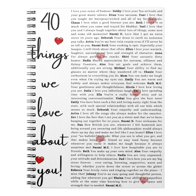Carnet 40 choses que nous aimons chez vous ! (Devant)