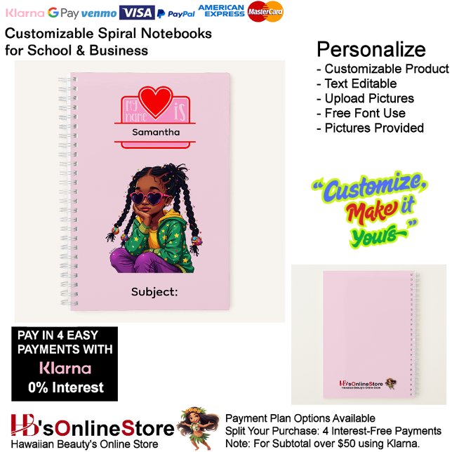 Carnet 4 African American Girl Writing Supplies Students (4 African American Girl Writing Supplies Students Notebook.)
