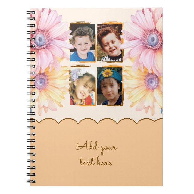 Carnet 4 fleurs de texte orange marron (Devant)