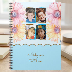 Carnet 4 fleurs photo texte bleu marron
