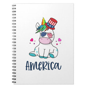 Carnet 4 juillet Unicorne avec les États-Unis Drapeau lun