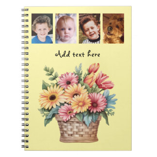 Carnet 4 photo custom text gerbera flowers yellow