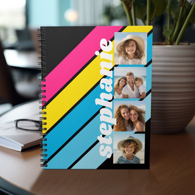 Carnet 4 Photo Retro stripe motif nom du script cmyk (Photo Notebook - Custom Cover)