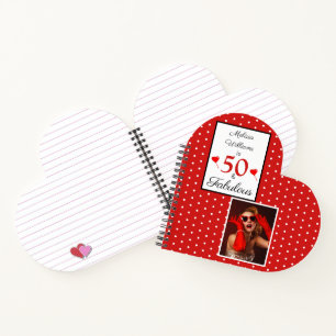 Carnet 50 & Fabulous Script Photo 50th Birthday Heart W R
