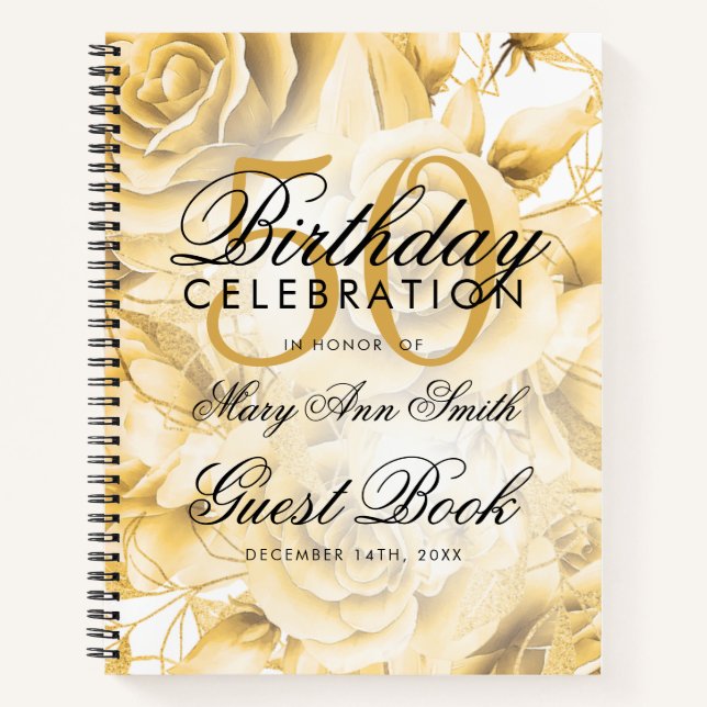 Carnet 50e anniversaire Guestbook Party Floral Gold White (Devant)
