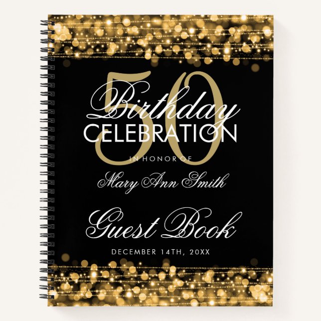 Carnet 50e anniversaire Guestbook Party Sparkles Gold (Devant)