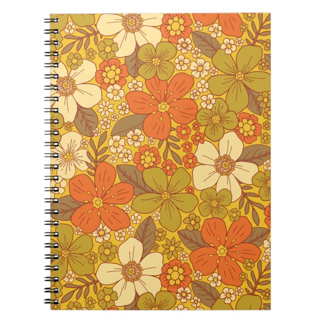 Carnet 60 ans rétro/les années 70 Orange & Olive Green Fl (Devant)