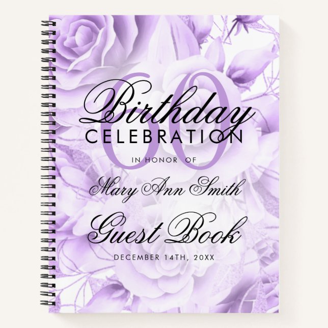 Carnet 60e anniversaire Guestbook Party Floral Purple (Devant)