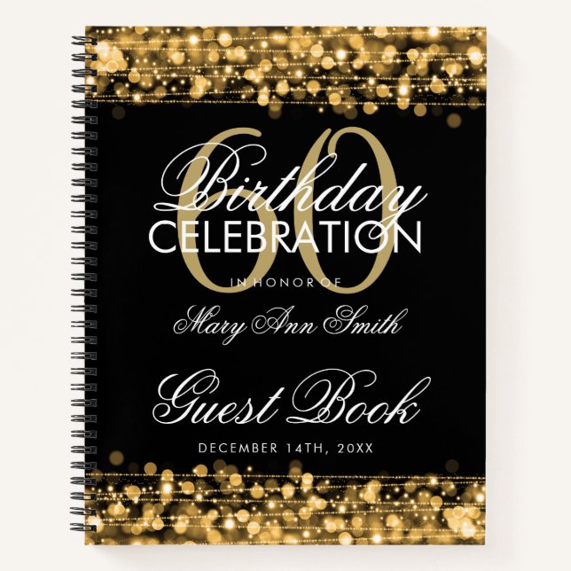 Carnet 60e anniversaire Guestbook Party Sparkles Gold (Devant)