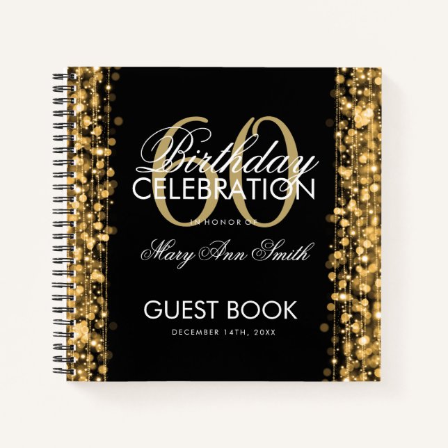 Carnet 60e anniversaire Guestbook Party Sparkles Gold (Devant)