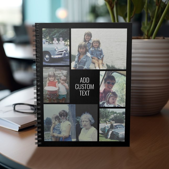 Carnet 6 photo collage - arrière - plan noir - texte blan (Personalized notebook with photos and text)