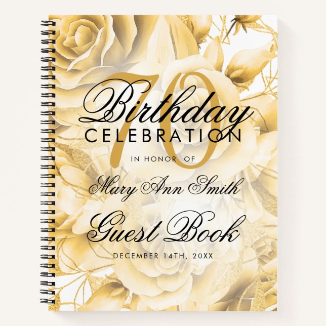 Carnet 70e anniversaire Guestbook Party Floral Gold (Devant)