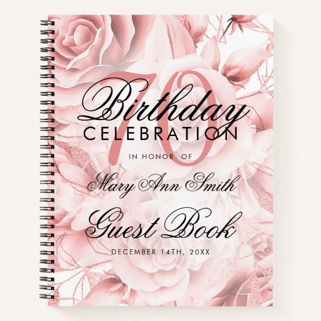 Carnet 70e anniversaire Guestbook Party Floral Rose Gold (Devant)
