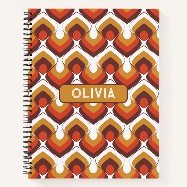 Carnet 70s Bold Retro Modern Motif in Orange & Brown (Devant)