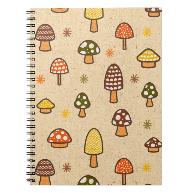 Carnet 70s Style Retro Mushrooms Spiral Notebook (Devant)