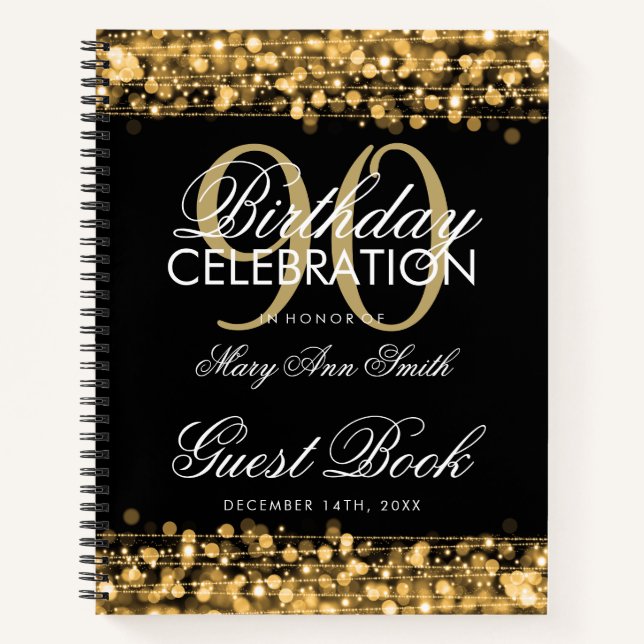 Carnet 90e anniversaire Guestbook Party Sparkles Gold (Devant)