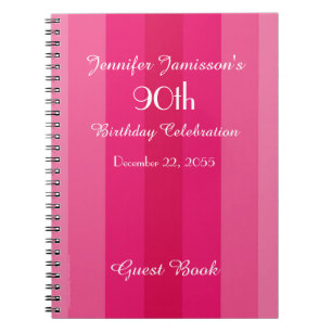 Carnet 90th Birthday Party Pink Stripe Guest Book Spiral