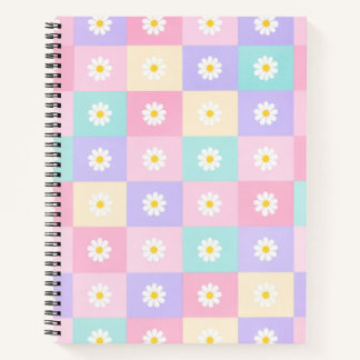 Carnet à carreaux aux pâquerettes pastel