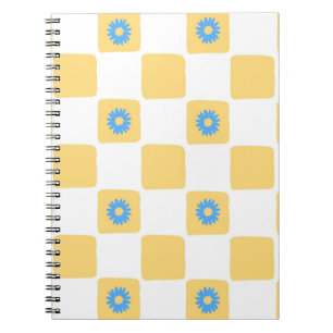 Carnet À damiers Jaune Blanc Avec Motif Fleur Bleu