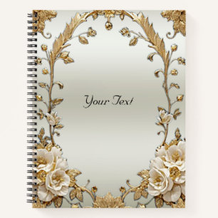 Carnet à fleurs blanches ornées dorées