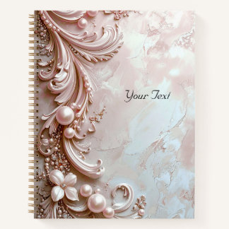 Carnet à fleurs et perles ornées rose