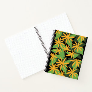 Carnet à fleurs noir orange