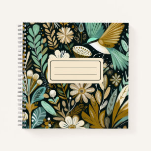 Carnet à fleurs turquoises - Oiseaux folkloriques 