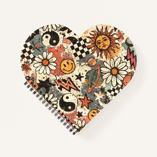 Carnet A fun retro 90s pattern featuring cheerful happy f (Devant)