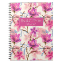 Carnet à motif floral d'aquarelle rose