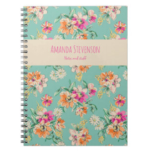 Carnet à motif floral rose et orange