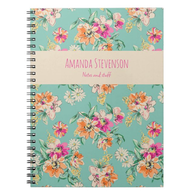 Carnet à motif floral rose et orange (Devant)