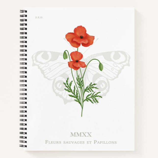 Carnet à papillons de pavot et de paon (Devant)