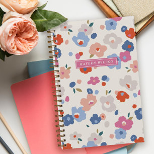 Carnet à reliure spirale floral bleu rouge gris ro