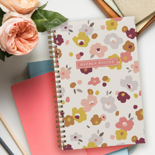 Carnet à reliure spirale floral orange rouge jaune