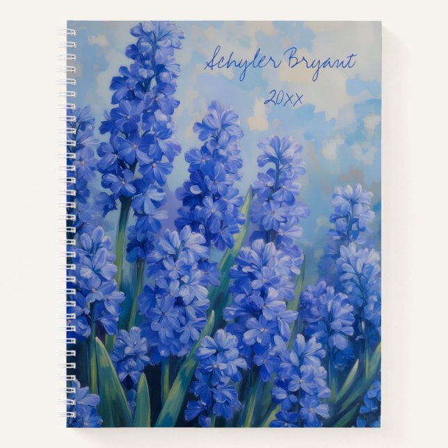 Carnet à reliure spirale florale Hyacinthe Bleue (Devant)