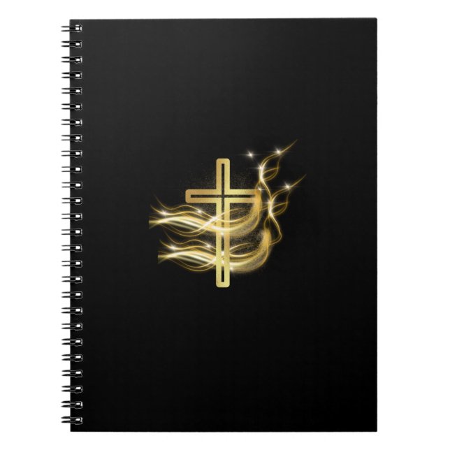 Carnet à reliure spirale noire avec croix dorée (Devant)