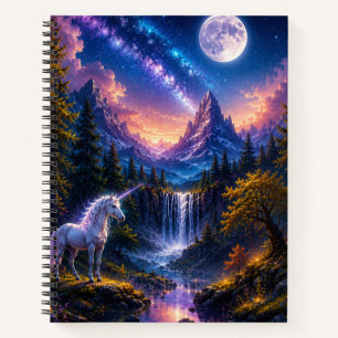 Carnet à spirale de paysage fantastique de licorne