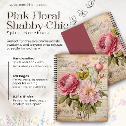 Carnet à spirale deluxe rose shabby-chic floral 21