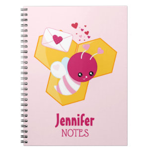 Carnet Abeille mignonne aux Coeurs de Saint-Valentin rose
