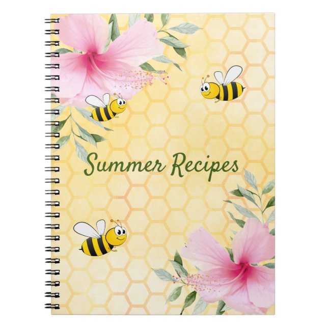 Carnet Abeilles à bosse jaune abeille à miel peigne rose  (Devant)