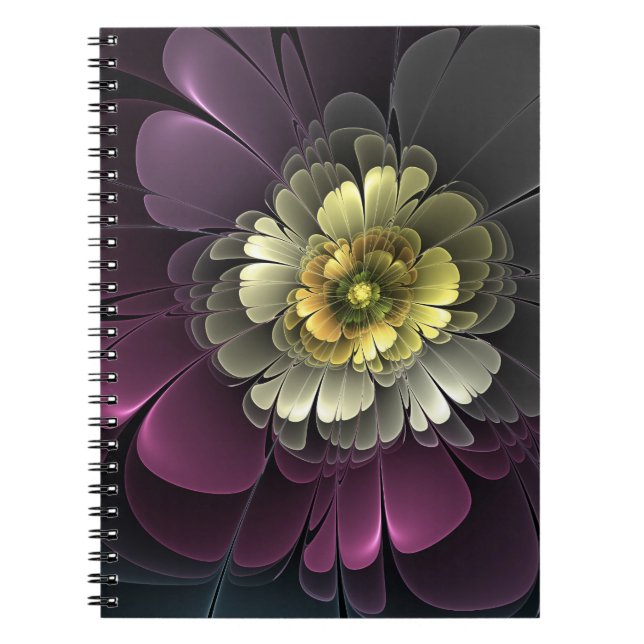 Carnet Abstract Modern Purpur Khaki Gray Fractal Flower (Devant)