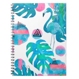 Carnet Abstract with watercolor flamingo and random eleme
