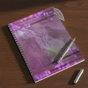 Carnet Abstrait Chic Purple Pink Glittery Nom et initiale
