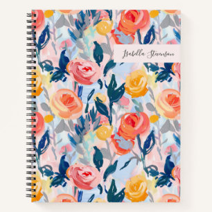 Carnet Abstrait floral peint à la main bleu personnalisé