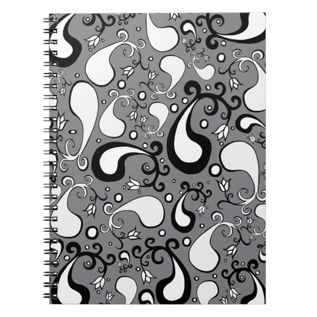 Carnet Abstrait gris et blanc Tulip Paisley motif (Devant)
