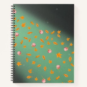 Carnet Abstrait lune feuilles d'automne roses