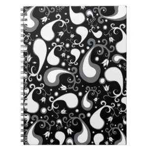 Carnet Abstrait noir et blanc Tulip Paisley Floral