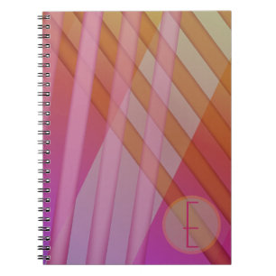 Carnet Abstrait rayures/rose magenta orange/monogramme