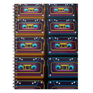 Carnet Abstraite bande Cassette musique rétro néon de bac